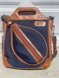 Vintage Carlo Montini Leather Racquetball Bag Holder  and 5 Rackets - Picture 1 of 6