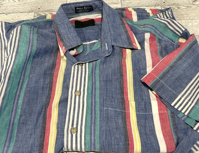 Jeremy Boston Co Shirt Mens Medium Blue Red Striped Indian Madras Button Up 15.5 - Image 1 of 4