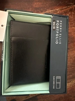 Portatarjetas Perry Ellis Portfolio para hombre súper delgado de cuero - negro Foto 1 de 2