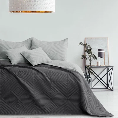 Tagesdecke 220x240 cm Stahl Silber Bettüberwürf zweiseitig Ultrasonic Steppun... - Bild 1 von 4