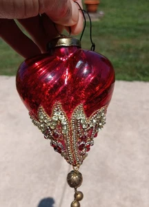 Sfera di Natale in Vetro Vintage Cuore Rosso 2” Ornamento Mercurio Germania - Foto 1 di 5