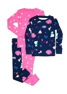 Carter's Girl's 4-Piece Pink Thermal and Cotton Winter Themed Print Pajama Set - Picture 1 of 12