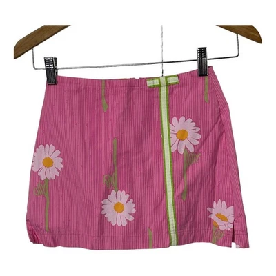 Lilly Pulitzer Conch Pink Stripe & Daisy Print Cotton Skort Girl's Size 8  - Image 1 of 4