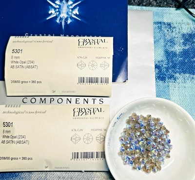 Swarovski 5328 6 мм белый опал AB атласный австрийский силиконовый бисер 360шт печать упаковка - Изображение 1 из 3