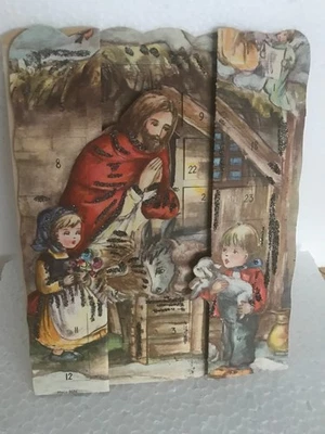 Vintage Christmas Paper Advent Calendar Holy Family Manager Scene West Germany - Image 1 of 4