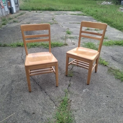 Pair of B.L. Marble Co. Chairs Rare oak ladder back furniture bankers chair - Image 1 of 4