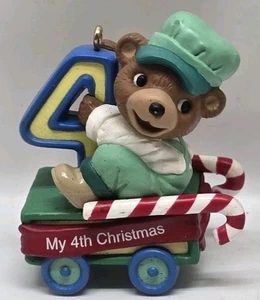 Hallmark Teddy Bear Train Ornament Peppermint Express My 4th Christmas - Picture 1 of 5