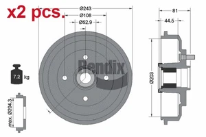 X2 PCS REAR BRAKE DRUM SET X2 PCS. BDM1127 BENDIX BRAKING I - Picture 1 of 3