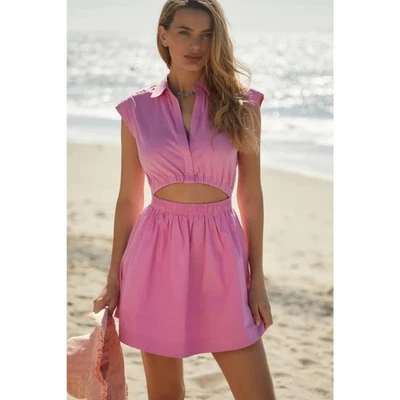 Anthropologie Size XL Pink Cutout Front Fit & Flare Mini Shirtdress Mixed Media - Image 1 of 4