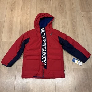 Nautica Boys Water Resistant Hooded Snorkle Jacket, Red Rouge, Medium (5) NWT - Picture 1 of 8