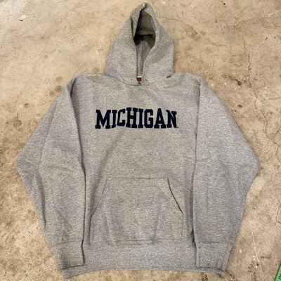 Vintage Michigan Hoodie Adult XL Gray Chopped Fruit of The Loom Y2k Football - Image 1 of 4