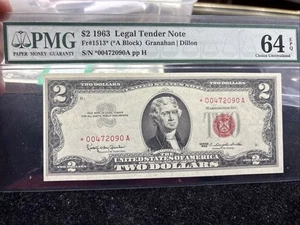 $2 Star * TWO Dollar 1963 Red Seal 1963 PMG 64 Choice Uncirculated EPQ Fr# 1513* - Picture 1 of 7