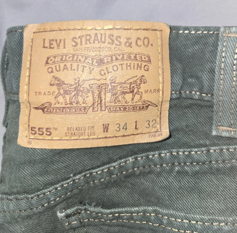 Jeans de mezclilla vintage años 90 verde Levis 555 hechos en EE. UU. lengüeta naranja 34x32 Foto 1 de 4