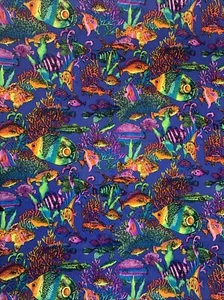 3 Yards X 42” Engraved Tropicals Fabric Hoffman International Tropical Fish NEW  - Picture 1 of 8