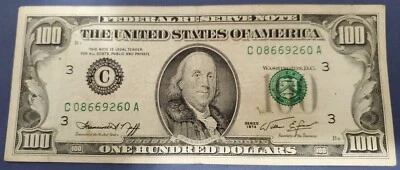 1974 $100 bill Federal Reserve Note - Philadelphia - C 08669260 A - Image 1 of 3