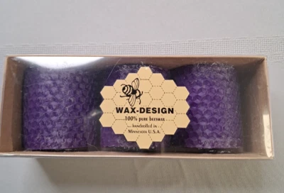 Velas votivas enrolladas a mano púrpura de 2" con diseño de cera 100 % cera de abejas pura Minnesota EE. UU. Foto 1 de 3