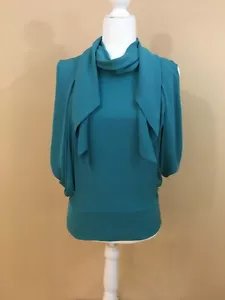 Camicia di seta Diane von Furstenberg Cerulean Runway Carella top sciarpa cravatta - taglia 4 - Foto 1 di 8