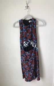 TANYA TAYLOR weinrot blau Mallory Print Seide Cutout Kleid Größe 4 - Bild 1 von 7