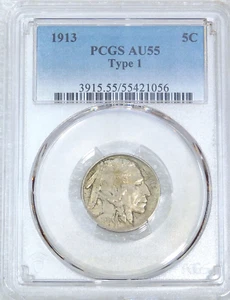 1913 Type 1 Buffalo Nickel PCGS AU55 Nice Luster Just Graded New Holder #DSh55 - Picture 1 of 4