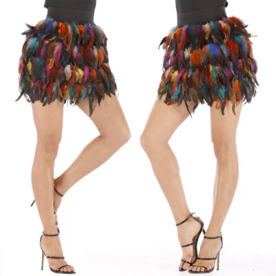 NEW Women's Dancewear Stage Costume Luxury Peacock Feather Skirt Irregular Skirt