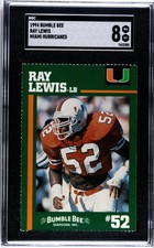 1994 MIAMI BUMBLE BEE #11 RAY LEWIS SGC 8 RC ROOKIE CARD HOF
