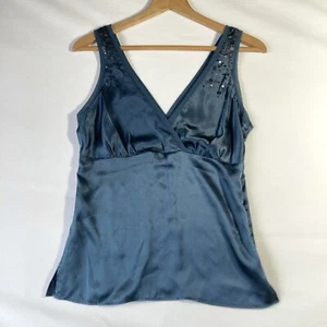 New York & Company Blouse Womens 2 Med Silk Cami Lingerie Sequin Faux Wrap Top - Picture 1 of 10