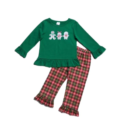 New Girls Gingerbread Plaid Pants Set Size 6 Holiday Ruffle Christmas Outfit - Image 1 of 2