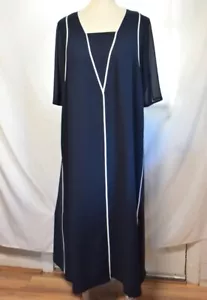 NWOT Marina Rinaldi Persona Navy/White Crepe Envers Satin Gown/Maxi Dress-20-2X - Picture 1 of 22