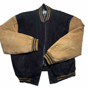 VTG Phase 2 Jacket Men's 2X Black and Brown Suede Bomber College Preppy *READ* - Picture 1 of 19