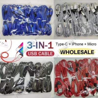 3 in 1 Fast USB Charging Cable Charger Cord For iPhone Samsung Android WHOLESALE - Image 1 of 4