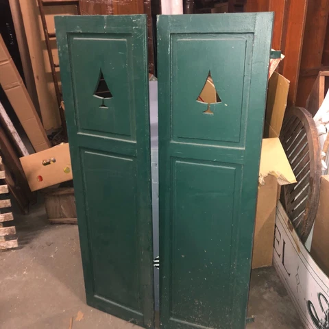 PaiR c1900 TREE cutout design house shutters 54” x 15.75” MA estate find green Cover