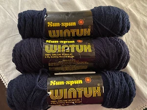 Vintage DuPont Wintuk Worsted Orlon Acrylic Yarn 4 Ply Lot Of 3 Navy Blue - Picture 1 of 8