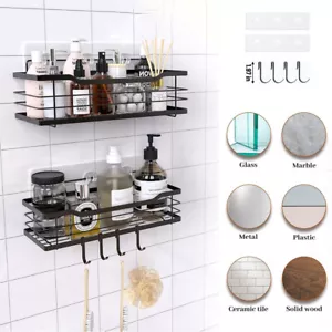 2PCS Shower Caddy Adhesive Shelves Organizer with 4 Hooks Rustproof Storage Rack - Picture 1 of 7