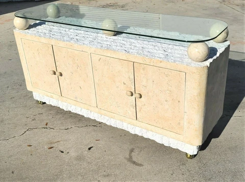 MAITLAND Style Postmodern Tessellated Stone Rolling Credenza Buffet Dry Bar Cover