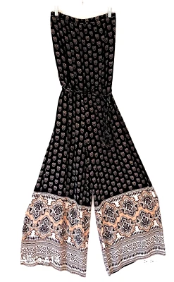 MSK Mameluco Para Mujer Negro Azteca Paisley Talla Grande Sin Tirantes Pierna Ancha Verano Elegante Foto 1 de 4