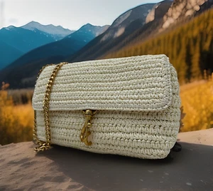 AUTH NWT $298 Rebecca Minkoff Edie Woven Straw Convertible Bag In Chantilly - Picture 1 of 16