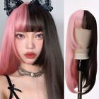 Women Synthetic Hair Pink And Black Wig Long Straight Hair Cosplay Wig