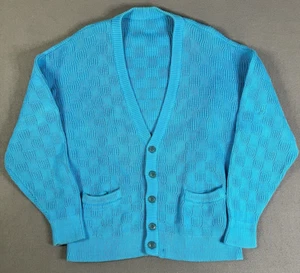 True Vintage 60er Zopfmuster hellblau Strickjacke Pullover Large Kurt Cobain - Bild 1 von 13