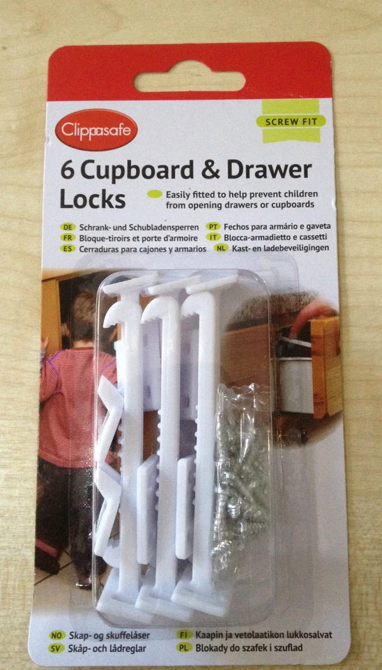 Clippasafe Cupboard Drawer Lock Secure Catches 6 Pack Safety Baby Child Proofing - Image 1 of 1