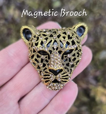 Broche MAGNÉTICO Bedazzeled Jaguar, Leopardo. Hombre, Mujer Gato, Broche Safari. Foto 1 de 4