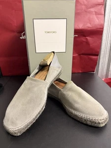 Tom Ford mens gray suede shoes drivers espadrille leather back US 9 $1440 MSRP - Picture 1 of 24