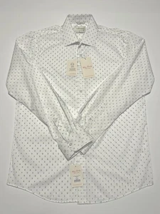Lucky Brand Men’s Slim Fit Stretch Dress Shirt M 15/15.5 & 32/33 White Navy Geo - Picture 1 of 10