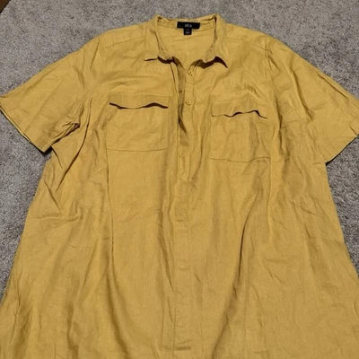 Ellos Lagenlook Boho Coastal Mustard Plus Size Button Linen Shirt dress Size 22 - Image 1 of 4