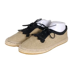 BOTTEGA VENETA Women's 39 US8,5 Beige Woven Canvas Leather Espadrilles Loafers - Picture 1 of 15