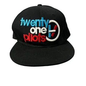21 Pilots Snapback Hat Black Blue White One Size Spellout Blurry Face - Picture 1 of 6