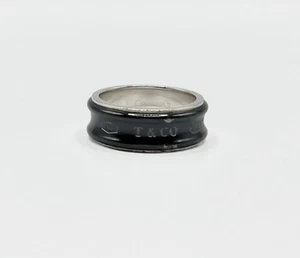 Tiffany & Co. 1837 Black Titanium and Sterling Silver Ring - Size 8.5 - Picture 1 of 6