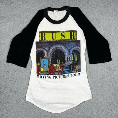 Camiseta De Colección Años 80 Rush Moving Pictures Gira Mundial Para Hombre Grande Banda Raglán Rock Foto 1 de 4