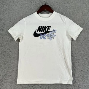 The Nike Tee T-shirt Youth Size M White Graphic Print Logo Floral - Picture 1 of 8