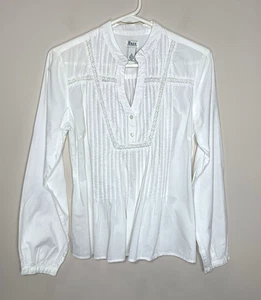 Bass Peasant Blouse Womens Medium White Crochet Cottagecore Pintuck 100% Cotton - Picture 1 of 9