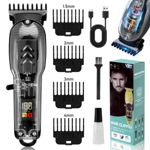 Cordless Hair Clippers Transparent Shell USB Rechargeable LED Trimmer 2000mAh - Picture 1 of 14